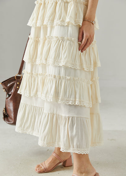 White Ruffles Patchwork Cotton Holiday Dresses Summer