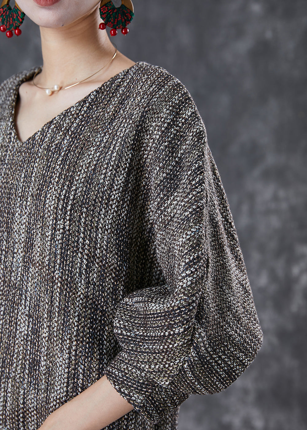V Neck Oversized Cotton Blouse Tops Lantern Sleeve