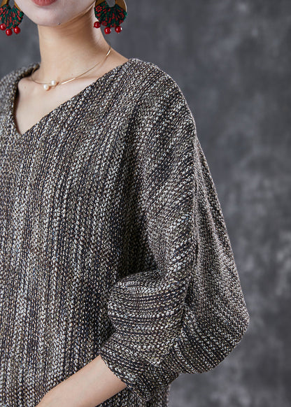V Neck Oversized Cotton Blouse Tops Lantern Sleeve