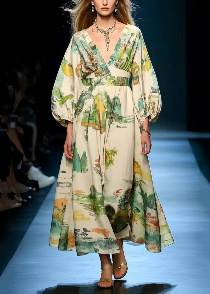 Print Exra Large Hem Cotton Long Dress Spring