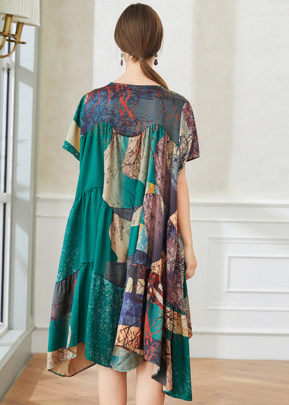 Colorblock Asymmetrical Patchwork Tie Dye Chiffon Dresses Summer