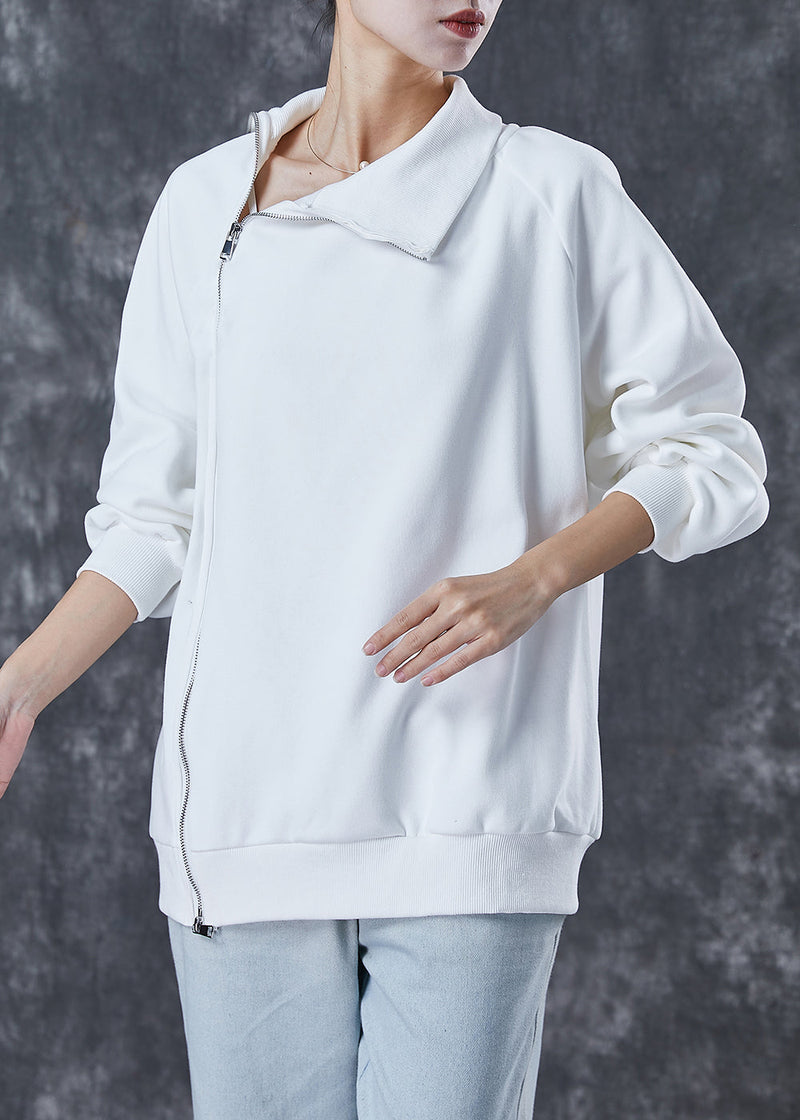 Italian White Asymmetrical Zippered Cotton Spring