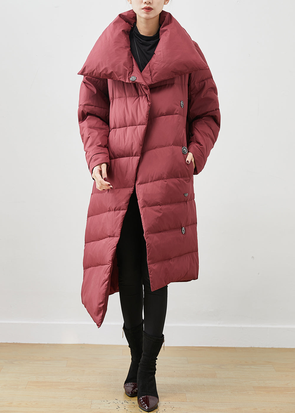 Mulberry Asymmetrical Warm Duck Down Puffer Jacket Winter