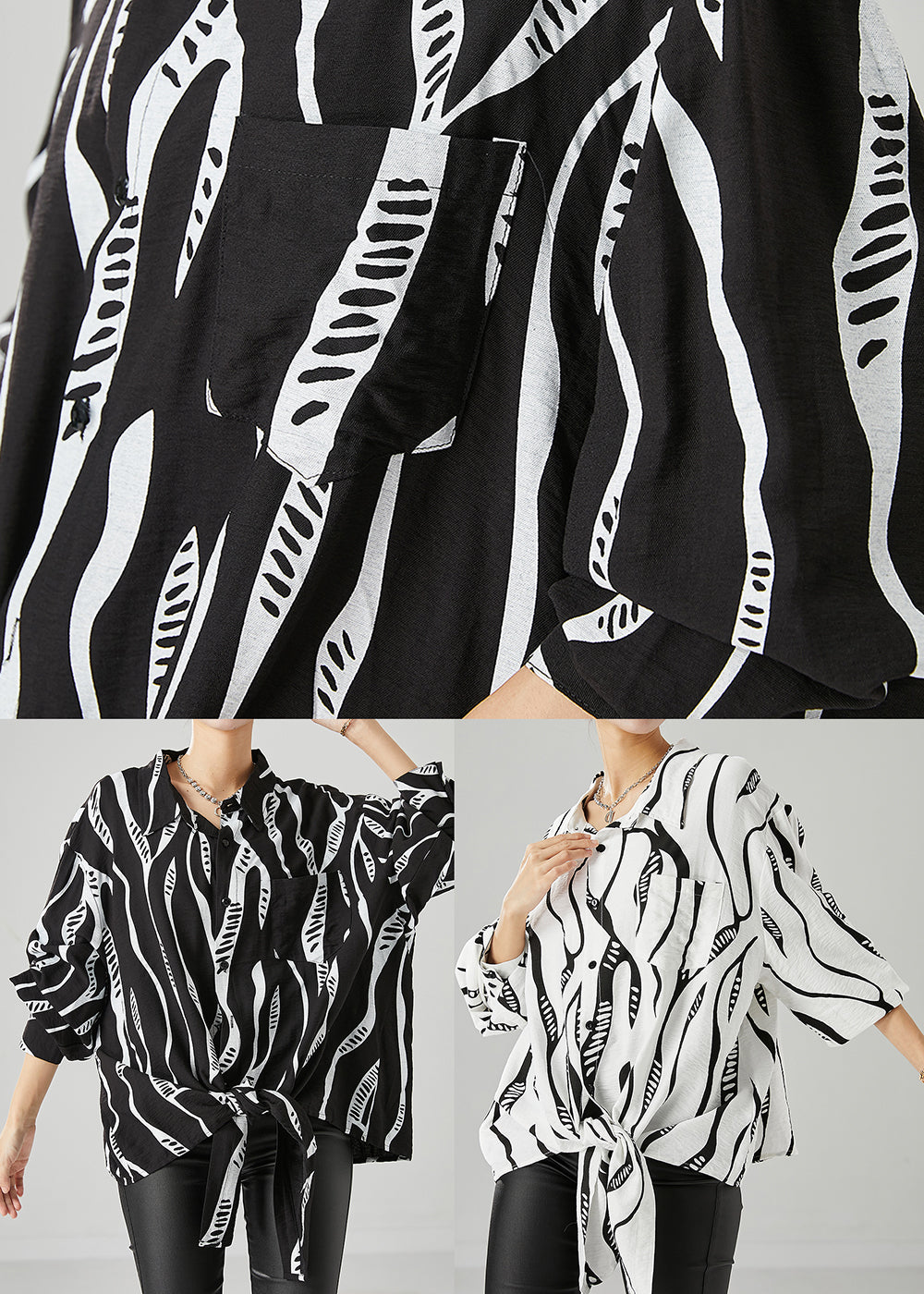 White Striped Cotton Blouse Top Oversized Lace Up Fall