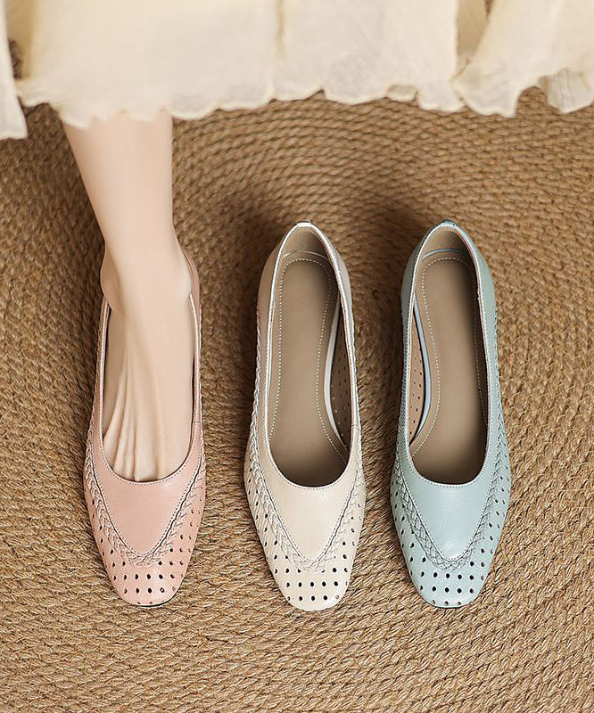 Classy Beige Sheepskin Flat Feet Shoes Hollow Out