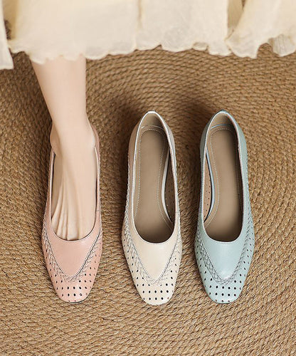 Classy Beige Sheepskin Flat Feet Shoes Hollow Out