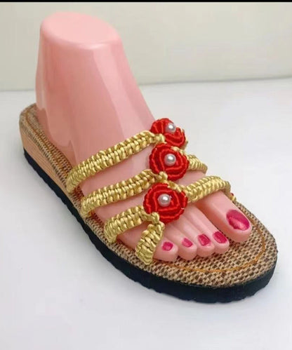 Splicing Wedge Black Knit Fabric Slide Sandals Peep Toe Soofairy Shoes-20251