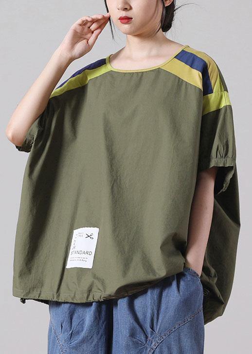 Army Green Cotton Short Sleeve Summer Top