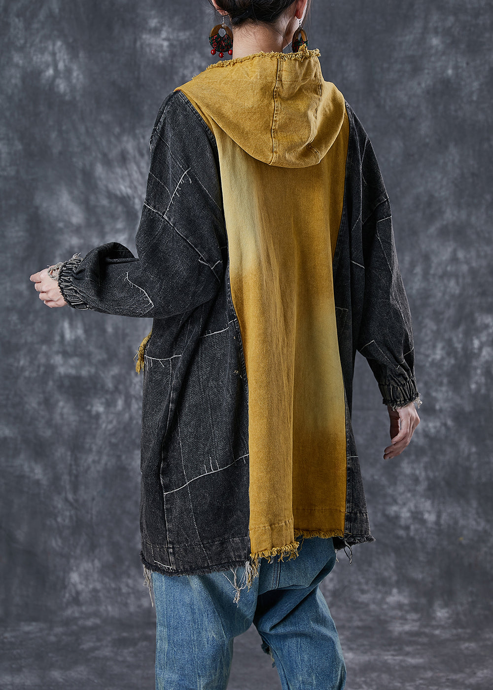 Colorblock Asymmetrical Patchwork Cotton Coat Fall