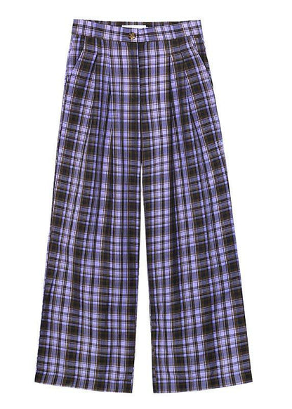 Purple Plaid High Waist Wide Leg Pants Summer