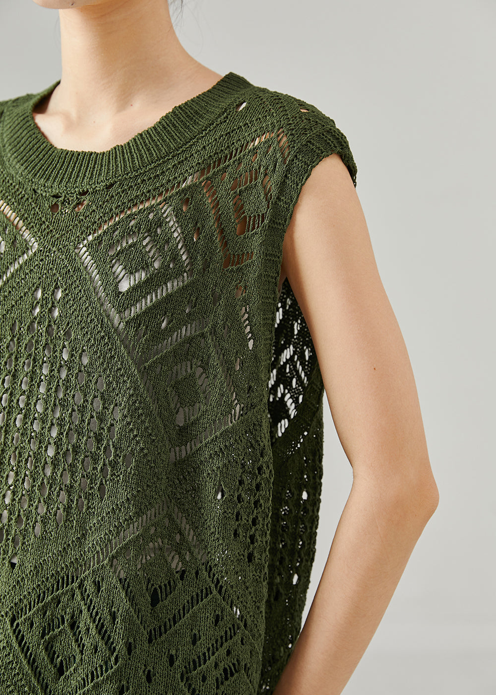 Army Green Hollow Out Side Open Knit Dress Two Piece Set Summer