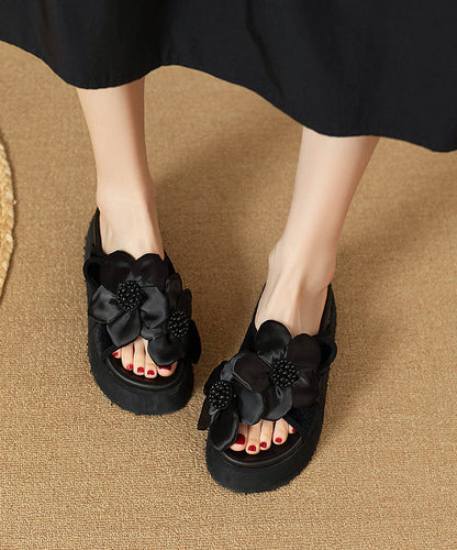 Stylish Black Splicing Platform Slide Sandals