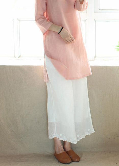 Loose Summer White Embroidery Shape Elastic Waist Pant