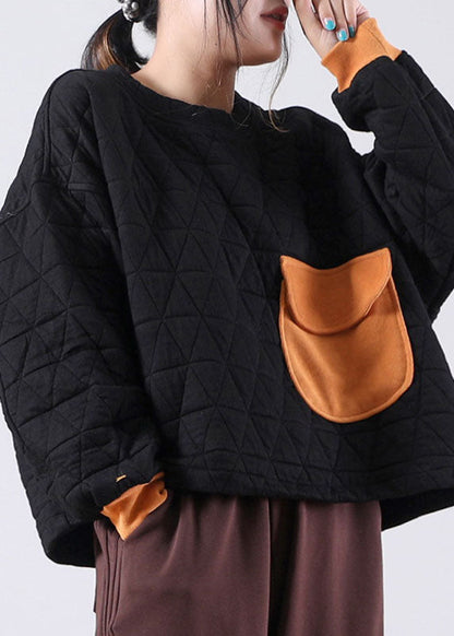 Modern Green O-neck Pockets Fall Thick Sweatshirts Top