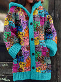 Comstylish Cute Colorful Cats Graphic Cozy Hooded Cardigan