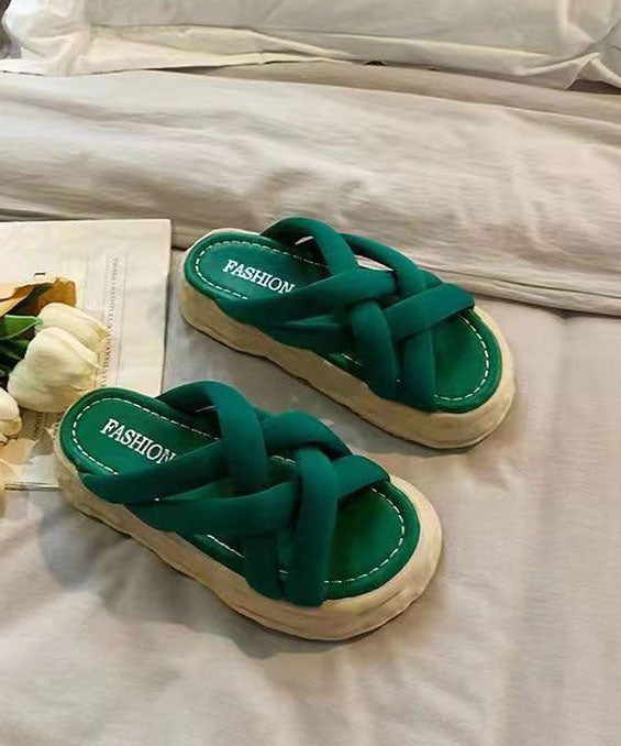Green Slide Sandals Platform Splicing Cross Strap Peep Toe