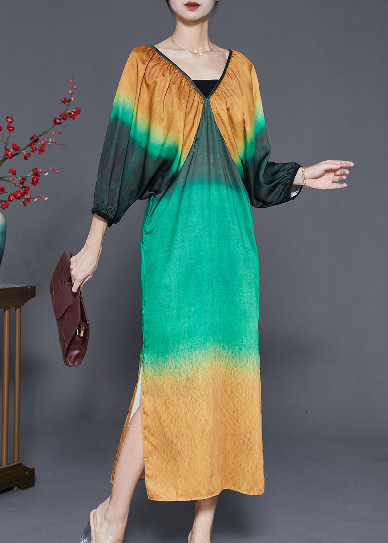 Colorblock Tie Dye Side Open Chiffon Maxi Dresses Spring