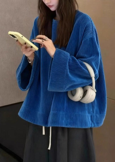 Navy Oversized Corduroy Sweatshirts Top Spring