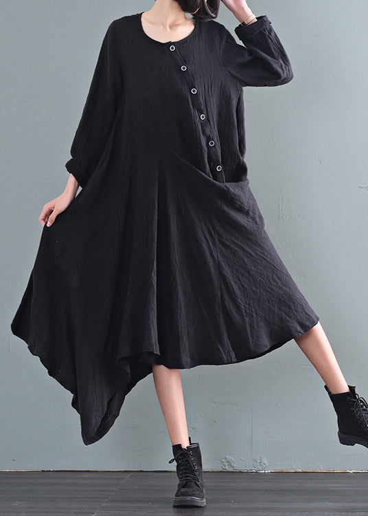 Khaki Asymmetrical Tie Dye Linen Ankle Dress Fall