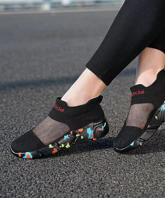 Black Breathable Mesh Splicing Flat Shoes for Soofairy Shoes-20251