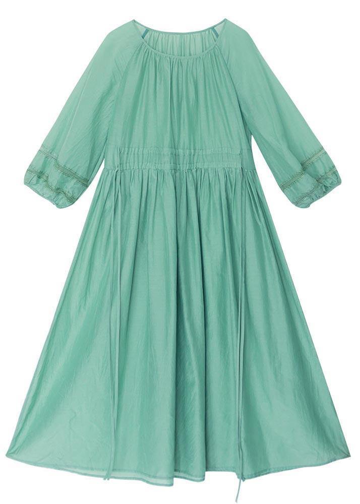 Style Green Cinched Patchwork Lace Long Summer Cotton Dress