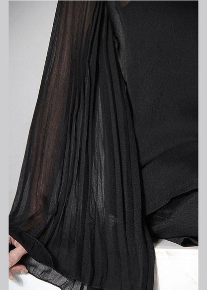 Fitted Black Peter Pan Collar Flare Sleeve Summer Shirt Top