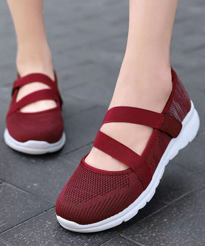Splicing Flat Shoes Red Comfy Breathable Mesh Soofairy Shoes-20251