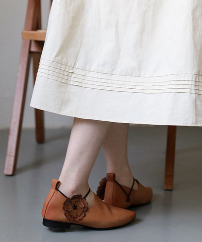 Pointed Toe Flat Shoes for Pink Brown Cowhide Leather