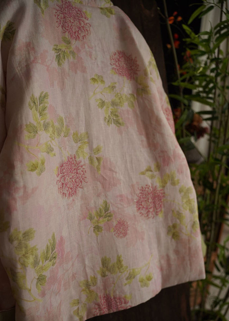 Pink O Neck Print Fine Cotton Filled Coats Long Sleeve