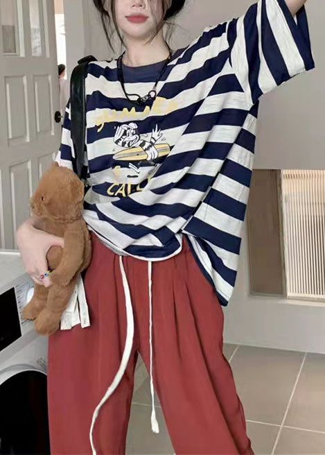 New Loose Cartoon Striped T-shirt