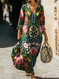 Women's Plants Flower Art Print Pocket Cotton Dress