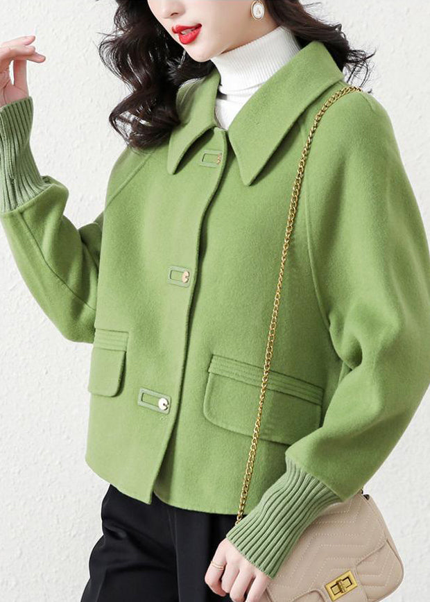 Grass Green Peter Pan Collar Woolen Jacket Spring
