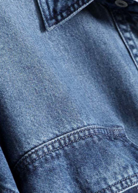 Blue Peter Pan Collar Button Patchwork Denim Shirts Fall
