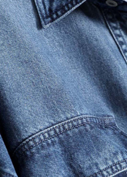 Blue Peter Pan Collar Button Patchwork Denim Shirts Fall