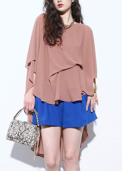Brown Patchwork Low High Design Chiffon Top Fall