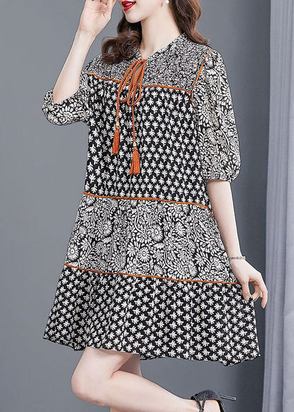 Fine Black Oversized Patchwork Print Chiffon Vacation Dresses Summer