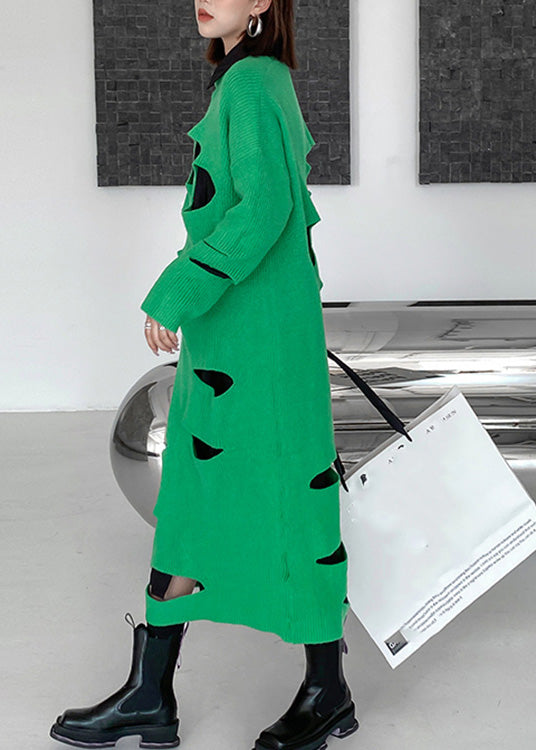 Novelty Green O-neck Cozy Knit Sweater Dress Spring