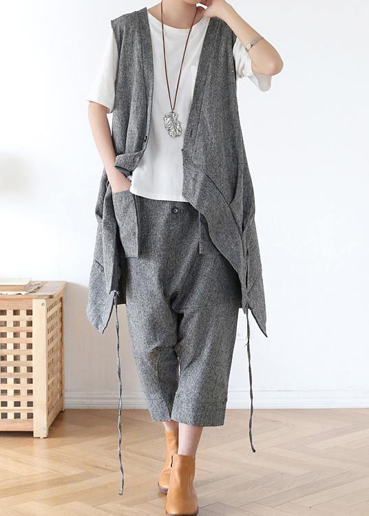 Summer Grey Asymmetrical Cotton Sleeveless Cardigans