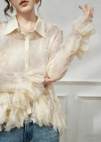 Apricot Peter Pan Collar Button Chiffon Shirt Spring