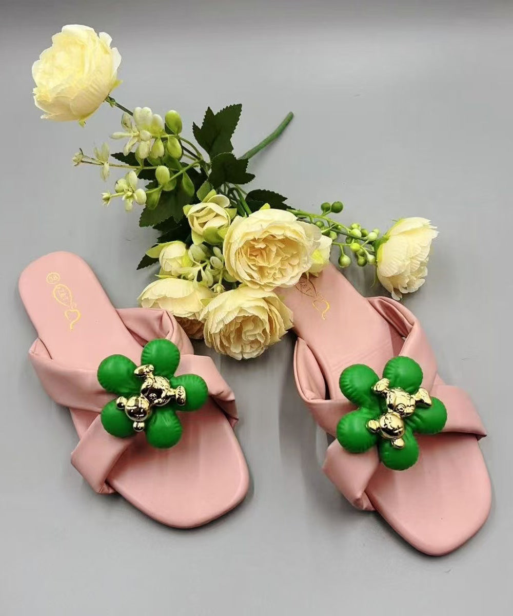 Pink Splicing Slide Sandals Peep Toe