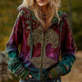 Comstylish Women's Vintage Viking Tree Of Life Cozy Warm Zip Hoodie Cardigan