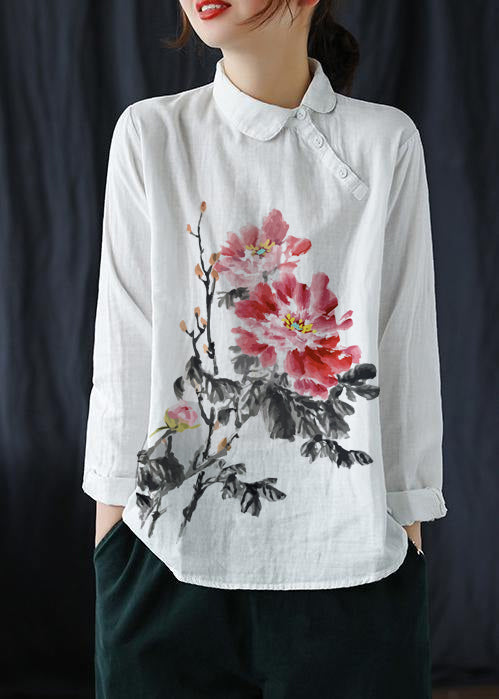 White Texture Clothes Lapel Button Down Spring Blouses