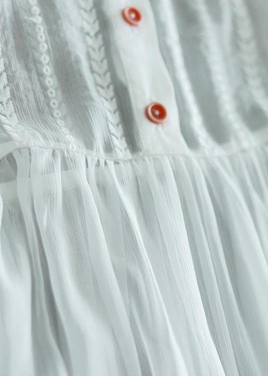 Simple White Tie Waist Long Sleeve Party Summer Chiffon Dress
