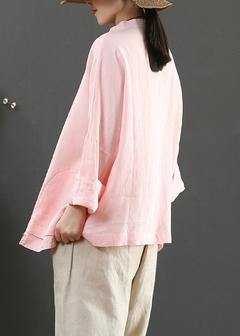 Stand Collar Pockets Spring Blouse Wardrobes Pink Blouse