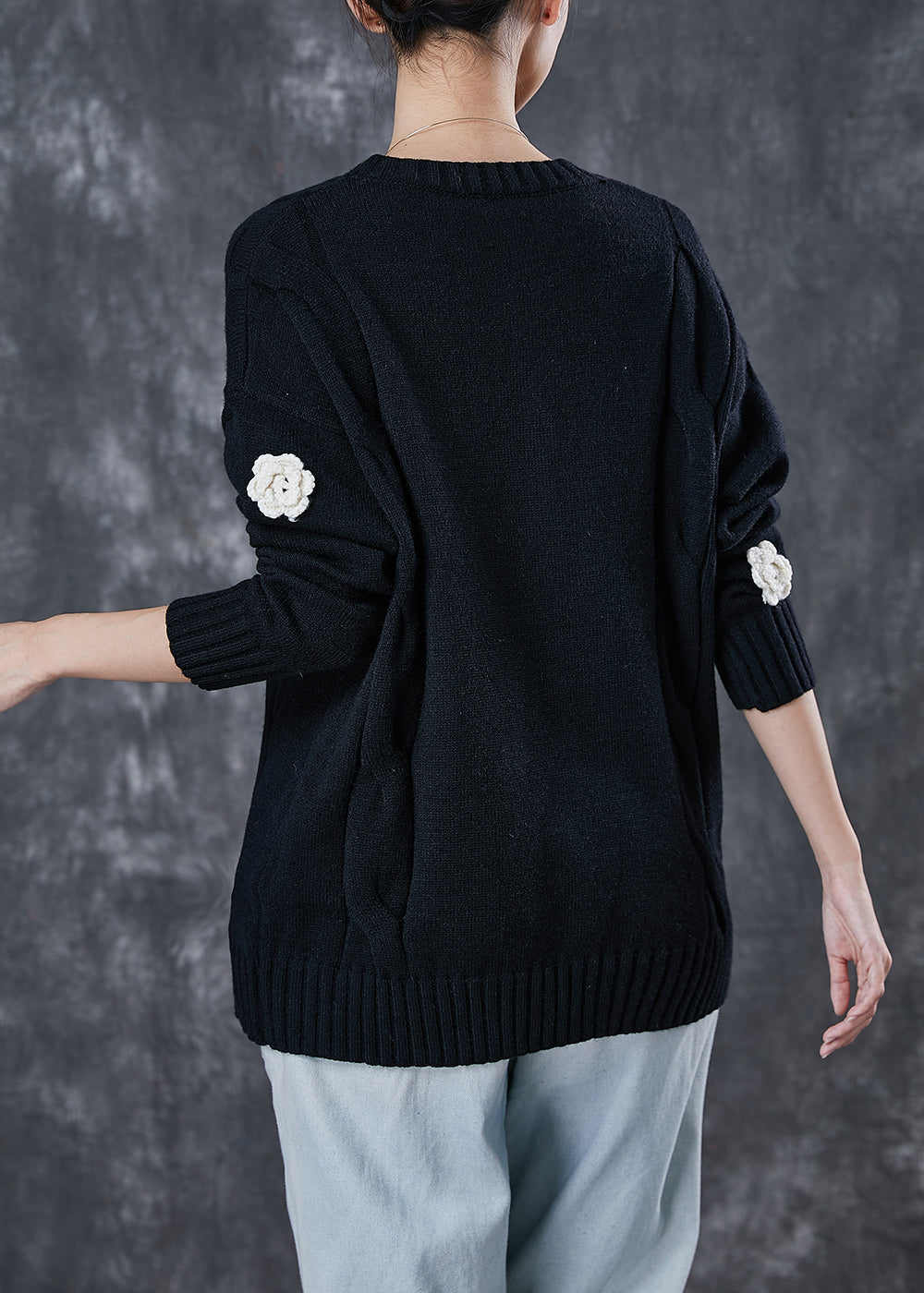 Classy Black Thick Stereoscopic Knit Sweaters Spring
