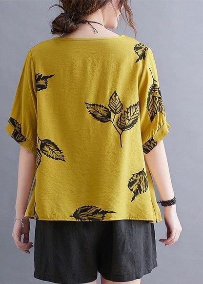 Yellow Half Sleeve Shirt Tops Summer Cotton Linen