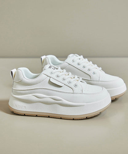 White Splicing Lace Up Platform High Wedge Heels Shoes