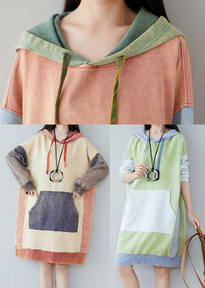 Pink Sweatshirts Dresses Drawstring Hooded Spring