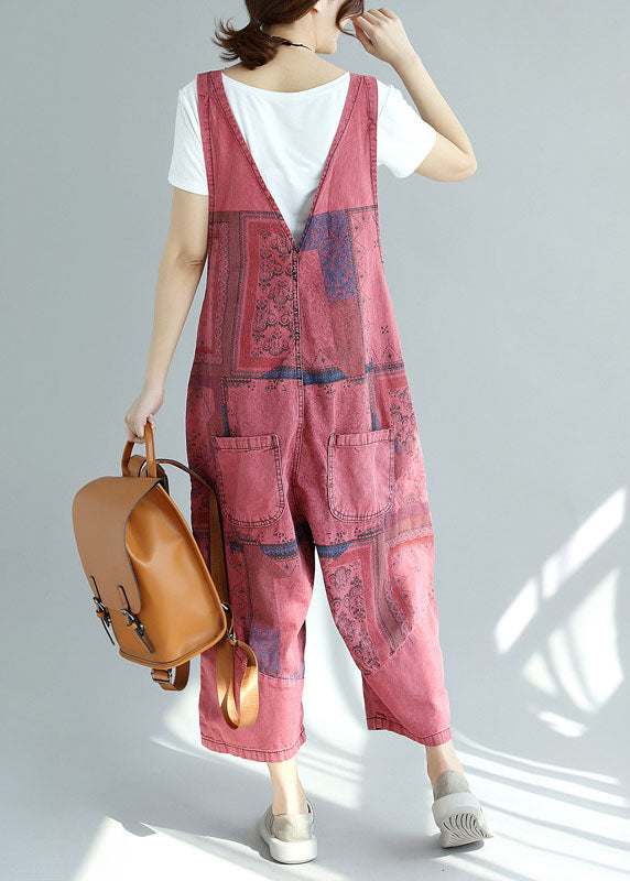 Loose Mulberry Pockets Print Jumpsuit Spring