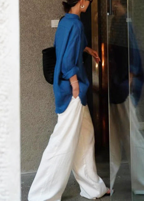 Blue Oversized Cotton Shirt Fall